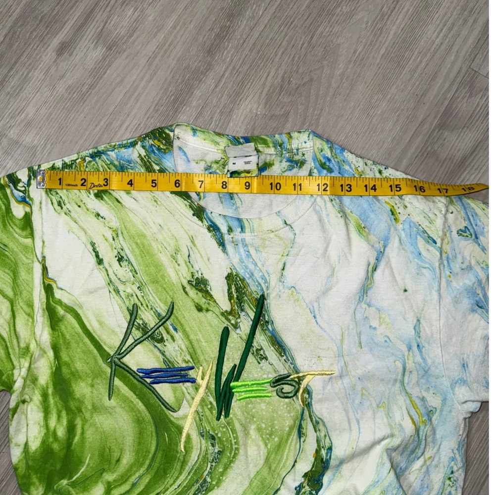 Colortone Key West Tie Dye Marble T-Shirt Mens Medium Green Blue Embroidered Tee - Picture 9 of 12